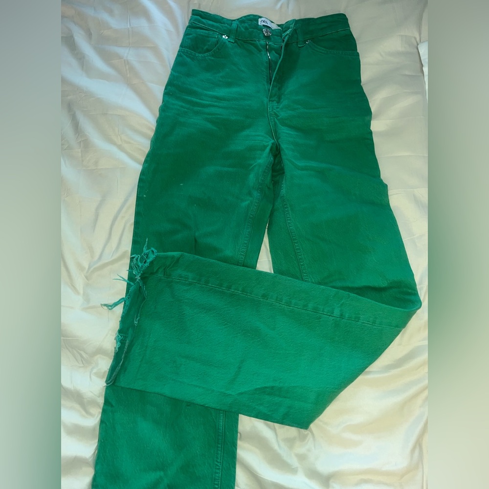 Zara Kelly Green Straight-Leg Jeans